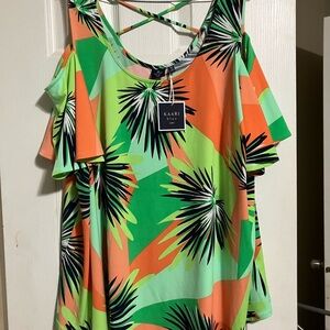 Kaari Blue Curvy Tropical Blouse